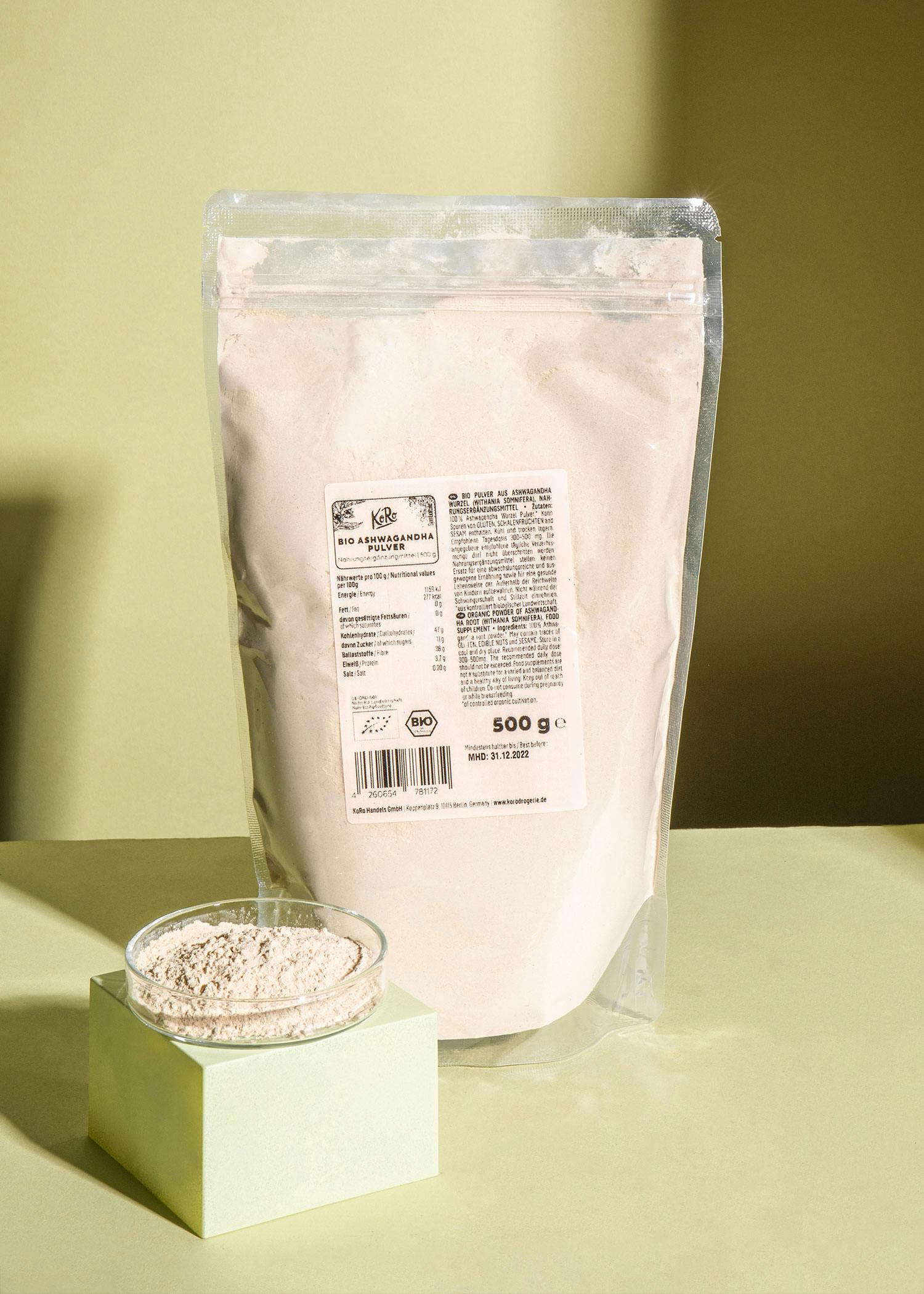 eine 500-g-Tasche mit einem Etikett auf der Rückseite