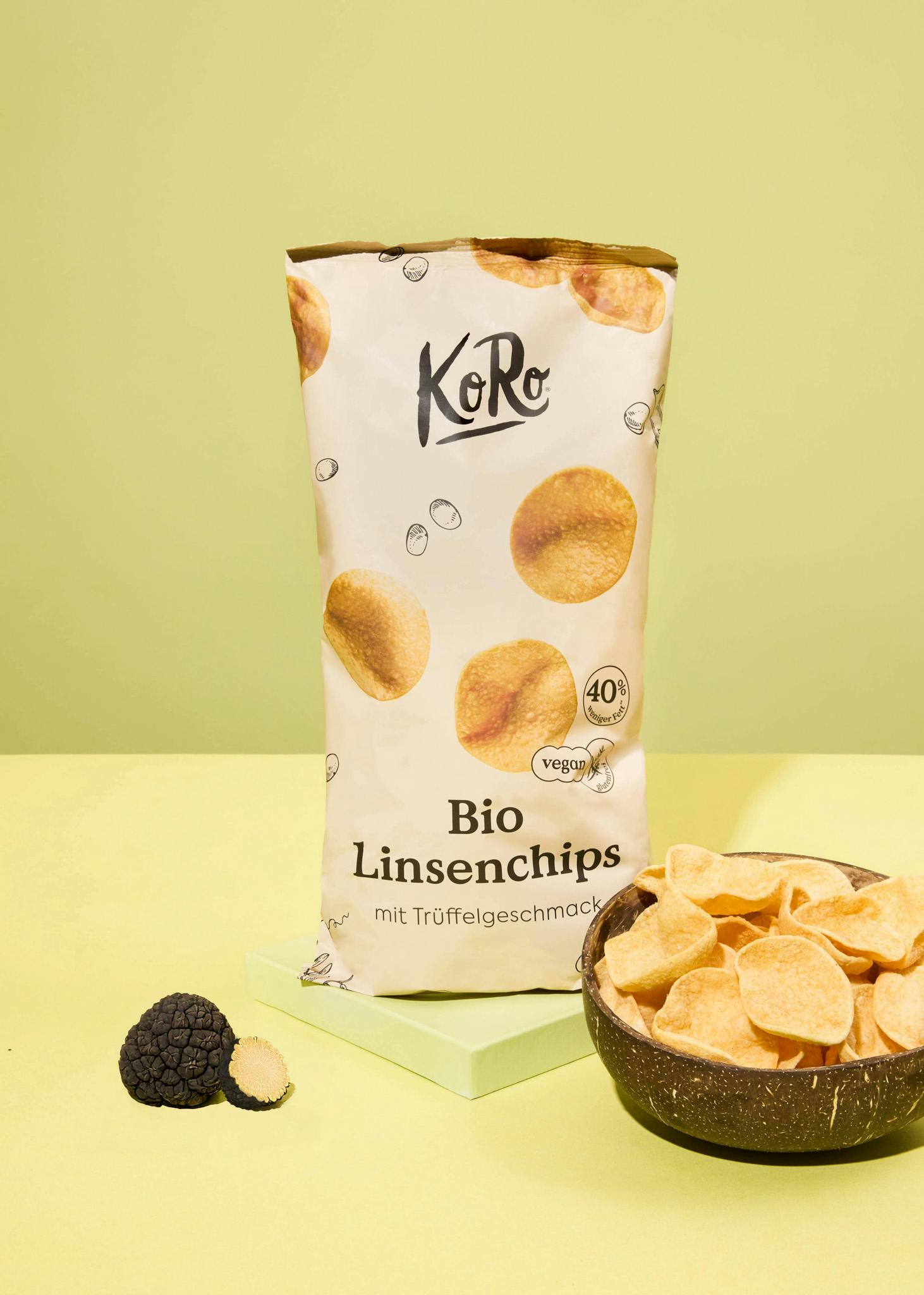 eine Tüte bio Linsenchips mit Trüffelgeschmack