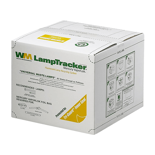 Photo of one of our lamp recycling boxes.